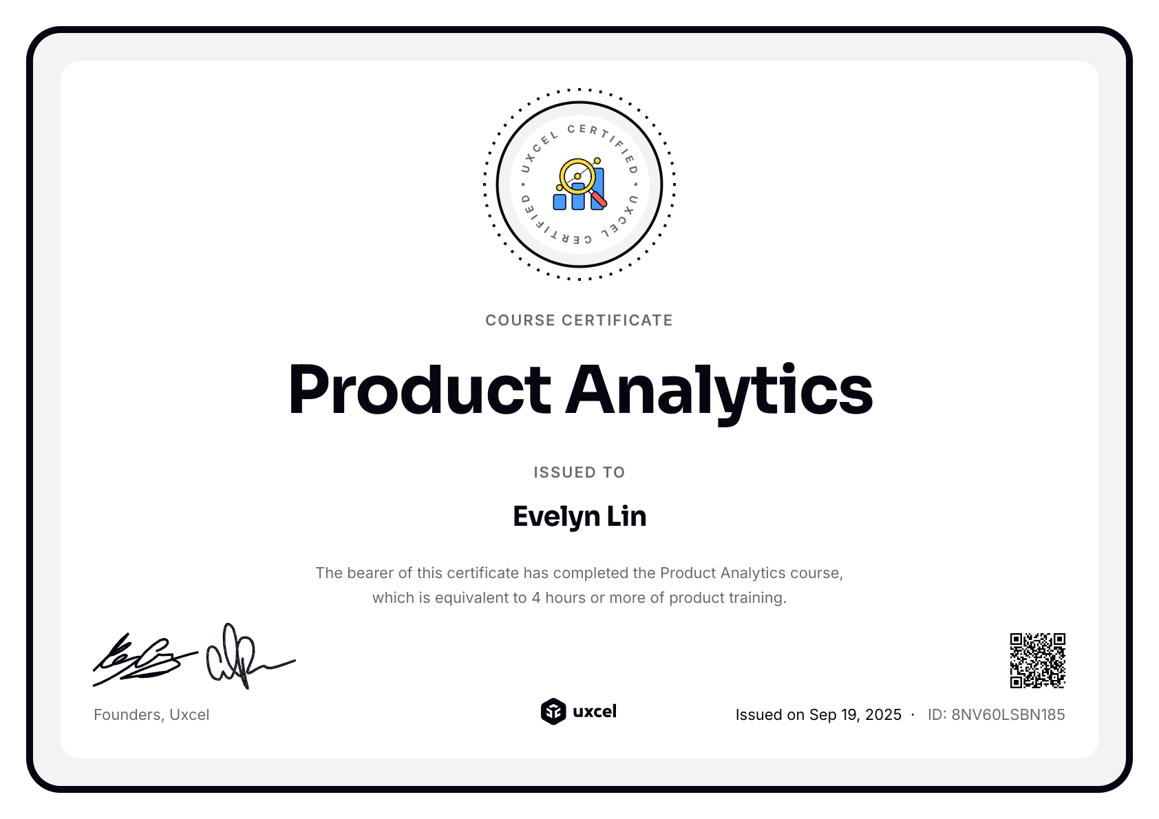 Evelyn Lin's certificate